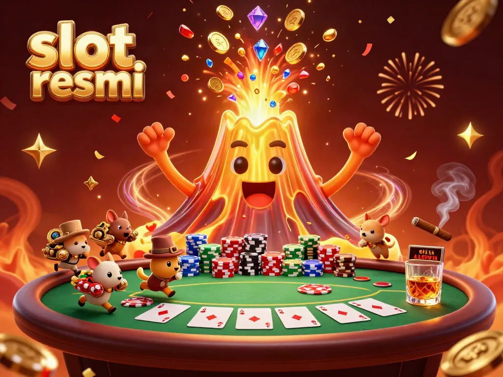 Explore a vibrant 3D casino explosion of riches with slot resmi visuals and celebratory elements.