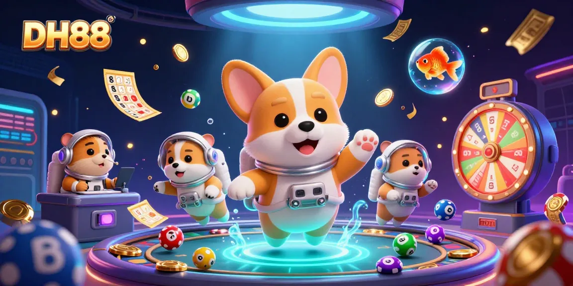 Experience thrilling gameplay in DH88's vibrant space casino with floating characters and dynamic elements.