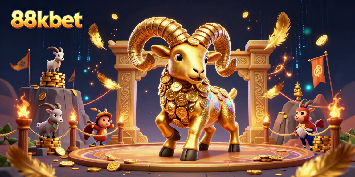 88kbet showcases a vibrant casino scene with a golden ram charging and colorful game elements.