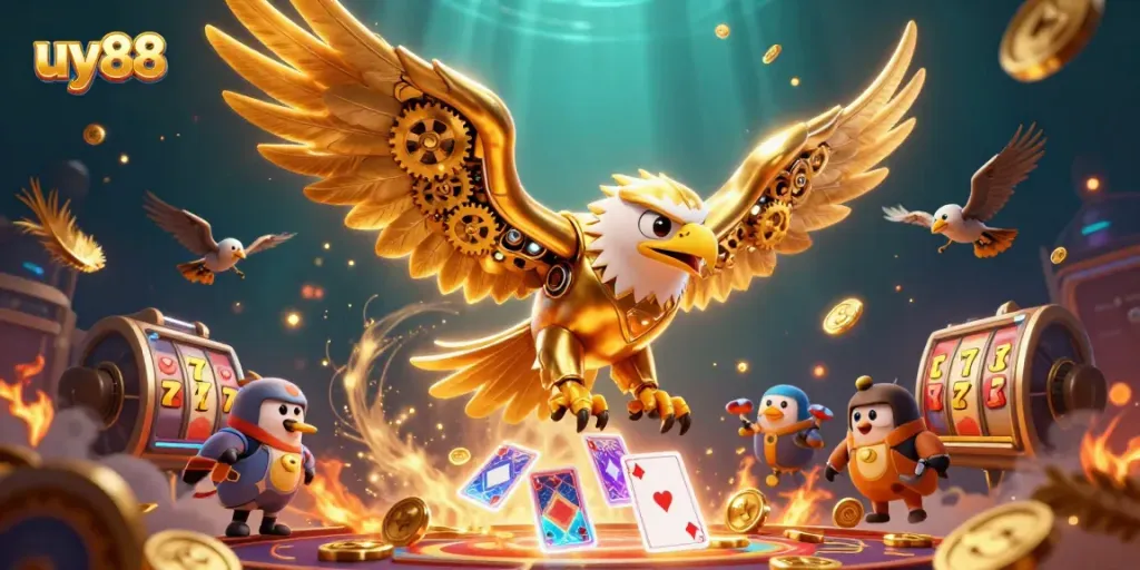 Engage with the uy88 casino world through an epic 3D art scene showcasing thrilling gameplay and excitement.