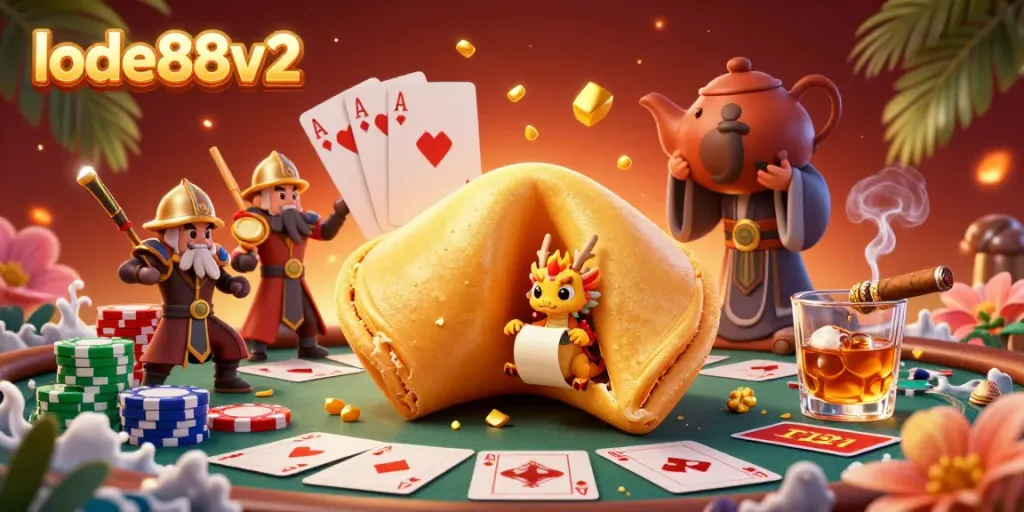 Experience thrilling gameplay in lode88v2's vibrant casino scene with a wise dragon and golden treasures.