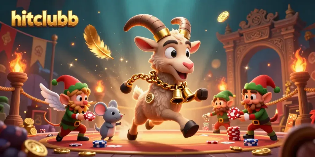 Join the thrill at hitclubb with a festive Krampus goat managing a chaotic holiday casino scene.