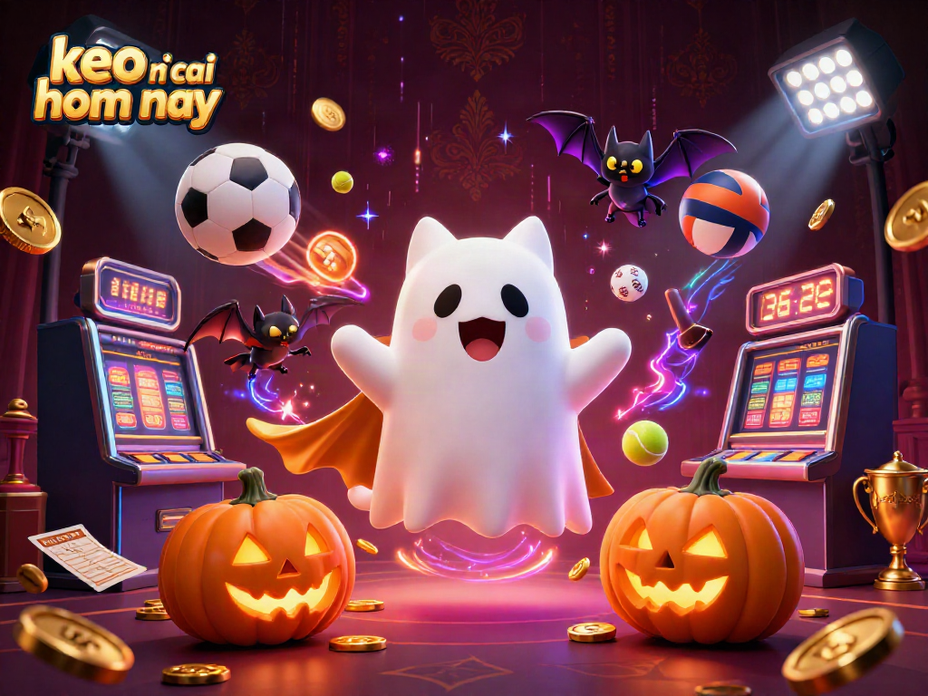 Engage with keo nha cai hom nay in a vibrant 3D casino environment featuring a ghost cat and sports elements.