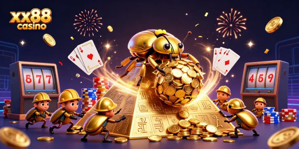 Experience the excitement of xx88 casino with colorful characters and dynamic casino elements.