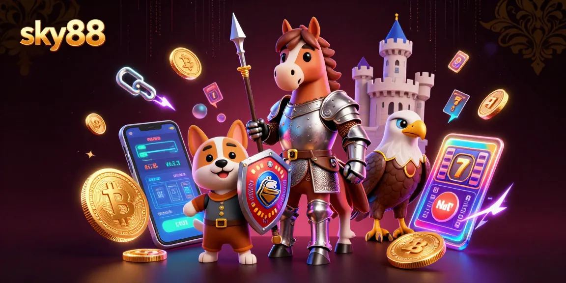 Engage with exciting slots and casino thrills at sky88, featuring vibrant knights and futuristic gaming elements.