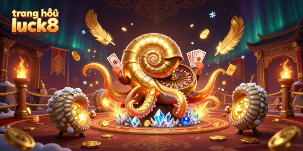 Engage with the vibrant "trang chủ luck8" scene featuring a giant nautilus roulette wheel and luminescent ammonites.