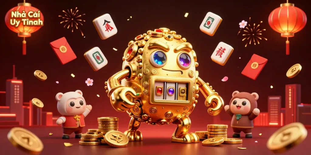 Engage in thrilling games at Nhà Cái Uy Tín featuring magical golem and vibrant casino elements.