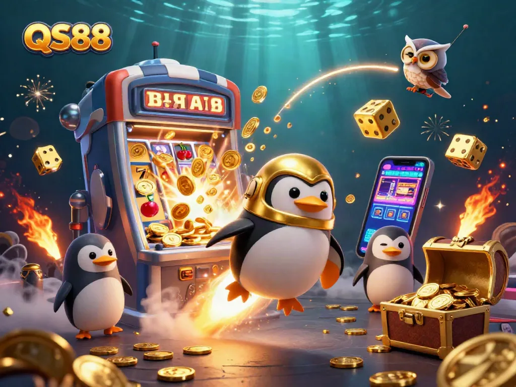 Join QS88 for epic casino adventures with exciting slots and jackpot winnings in a vibrant 3D scene.