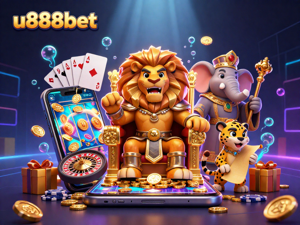 Experience thrilling gameplay with u888bet from a fantasy casino scene featuring illustrious characters and games.