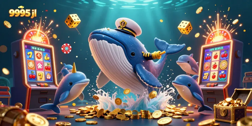 Experience 9995jl magic with a whale breaching in coins, showcasing thrilling casinos.
