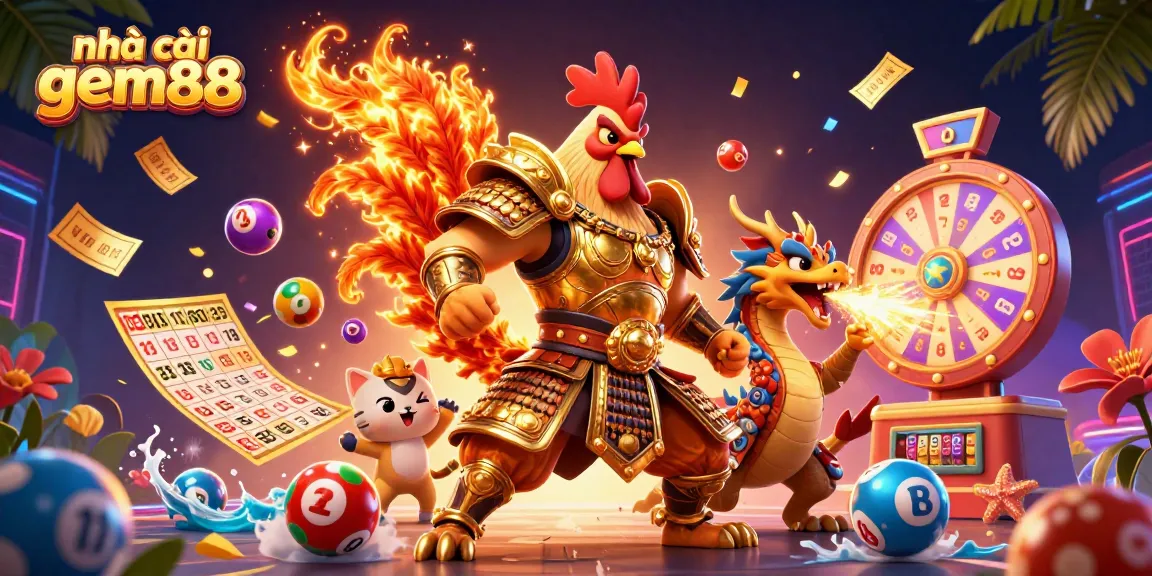 Experience the excitement of nhà cái gem88 with this dynamic 3D illustration featuring gaming elements.