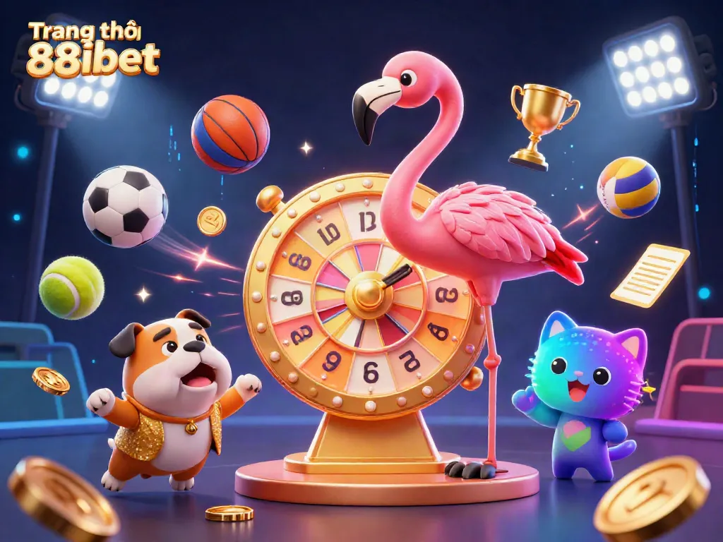 Engage with the dynamic scene at Trang chủ 88ibet, showcasing an exciting game show atmosphere with spirited characters and lively game elements.