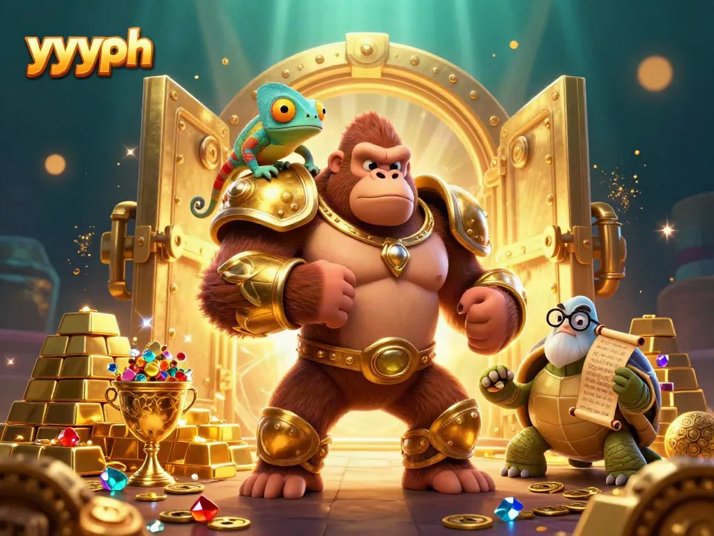 Engage with the vibrant casino world of yyyph featuring a powerful gorilla king and treasure elements.