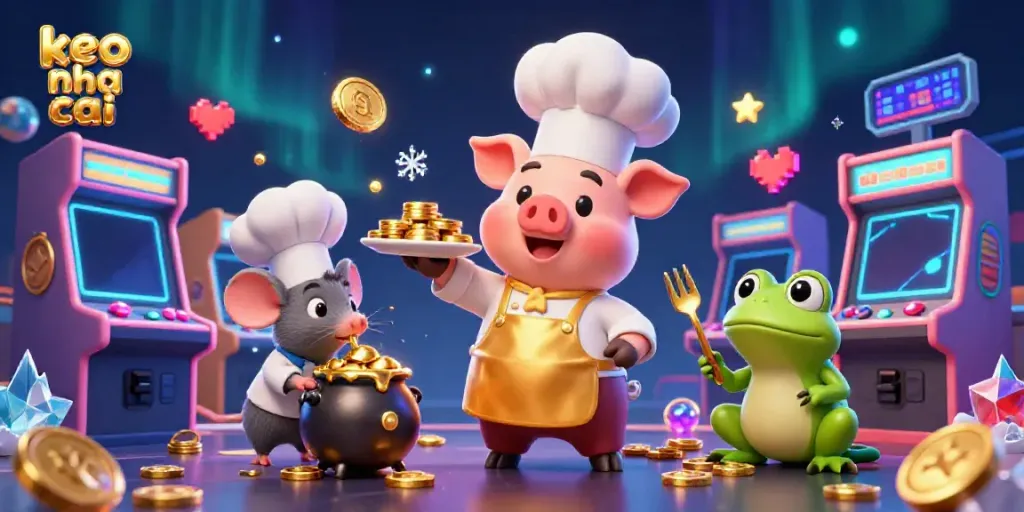 Experience keo nha cai excitement through vibrant 3D characters, gold coins, and dynamic gaming elements.