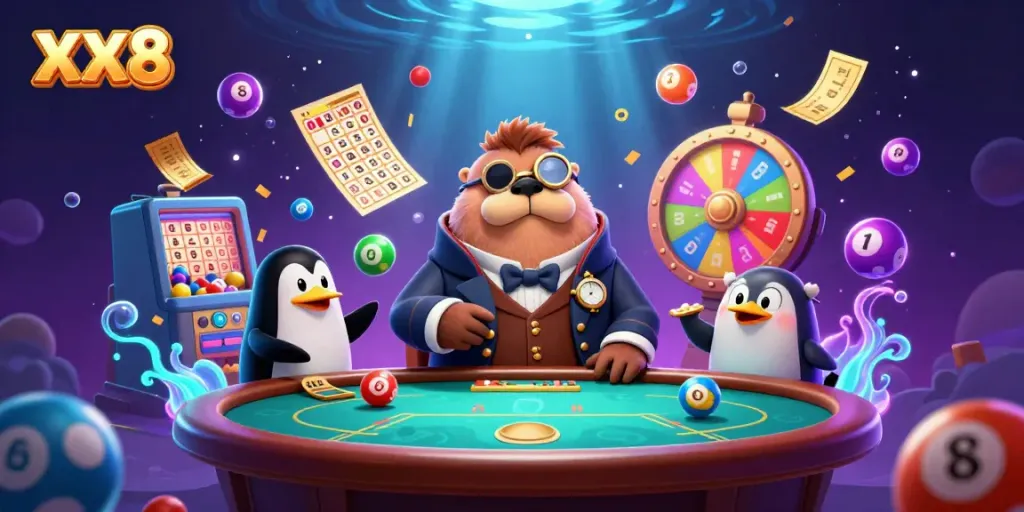 Experience thrilling moments at XX8, where an underwater poker game features a jolly walrus and sophisticated penguin dealer.