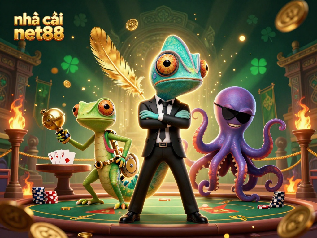 Experience thrilling poker action with nhà cái net88 featuring colorful cartoon characters in an exciting casino scene.