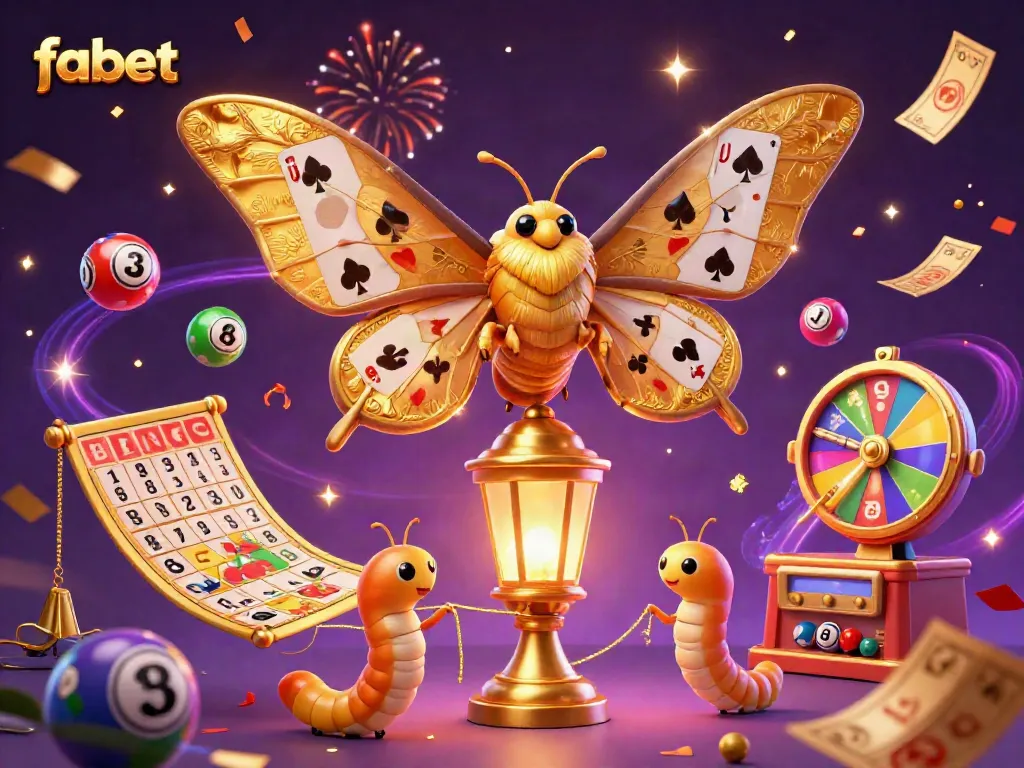 Experience fabet's thrilling casino atmosphere with golden moths and lively game elements.