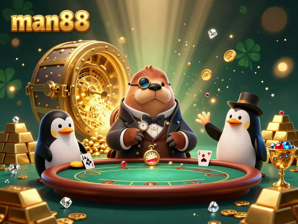 Engage with man88 at an underwater poker game showcasing vibrant characters and rich gold elements.