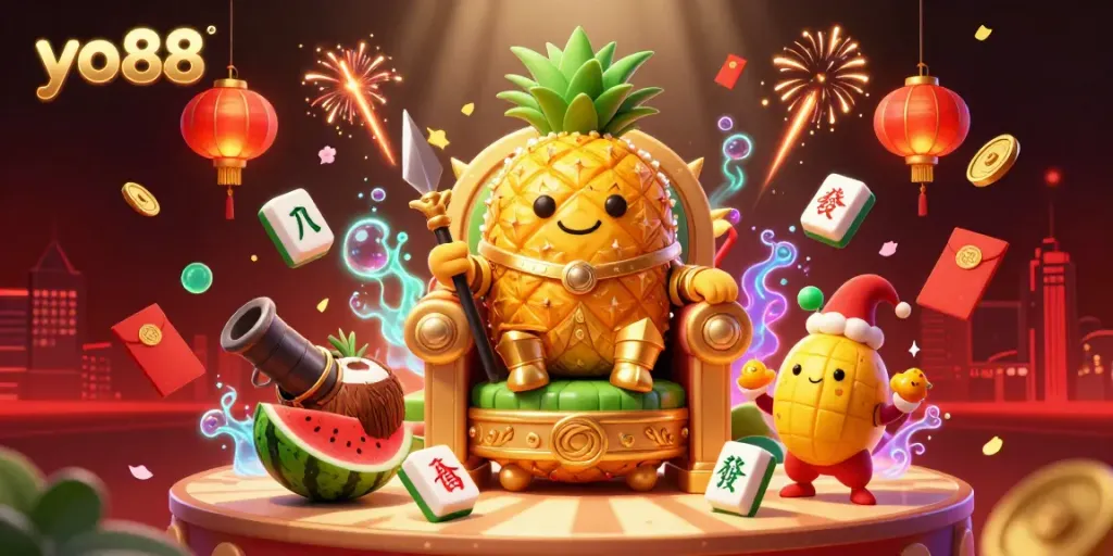 Experience the thrilling adventures of yo88 as the golden pineapple king presides over a beach casino surrounded by exciting game elements.