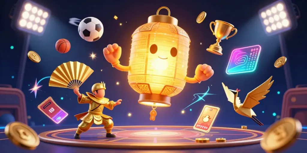 Engage with xoso66's vibrant casino experience featuring a glowing lantern spirit amid dynamic sports betting elements.