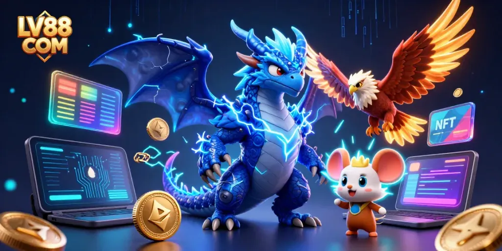 Engage in thrilling gameplay with LV88 COM, featuring dynamic 3D lightning characters and crypto elements.