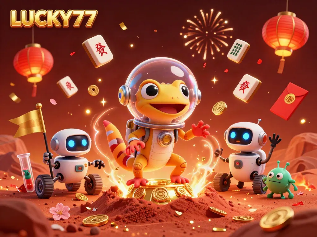 Experience excitement with LUCKY77 in a vibrant cosmic casino adventure!