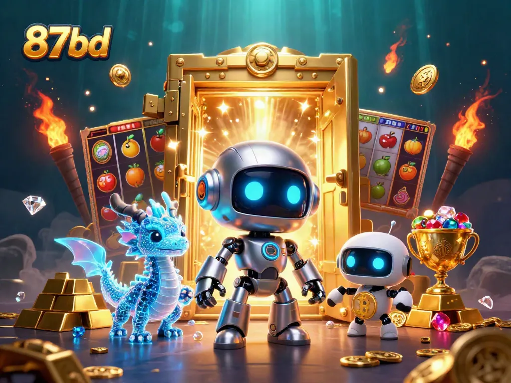 Engage with slot games at 87bd, featuring a vibrant cyberpunk casino scene.