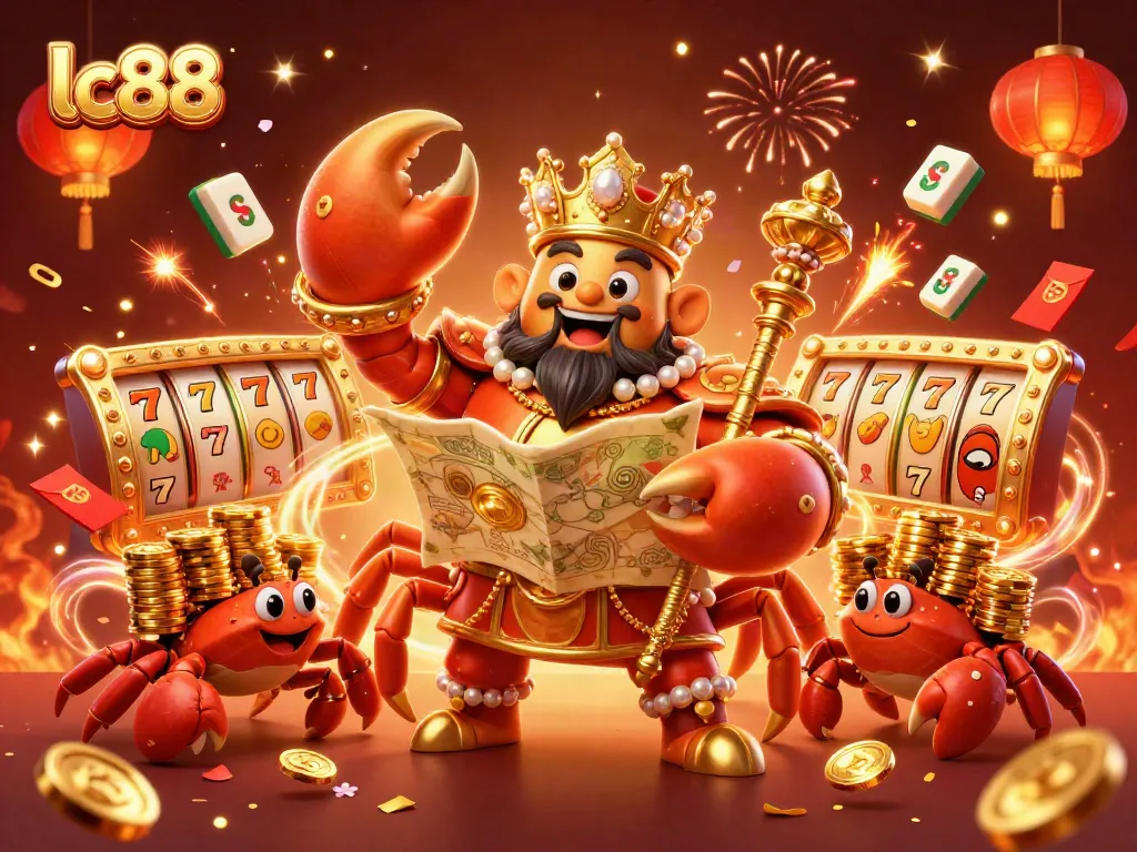 Experience the excitement of lc88 with a vibrant casino scene featuring a golden crab emperor and rich gaming elements.