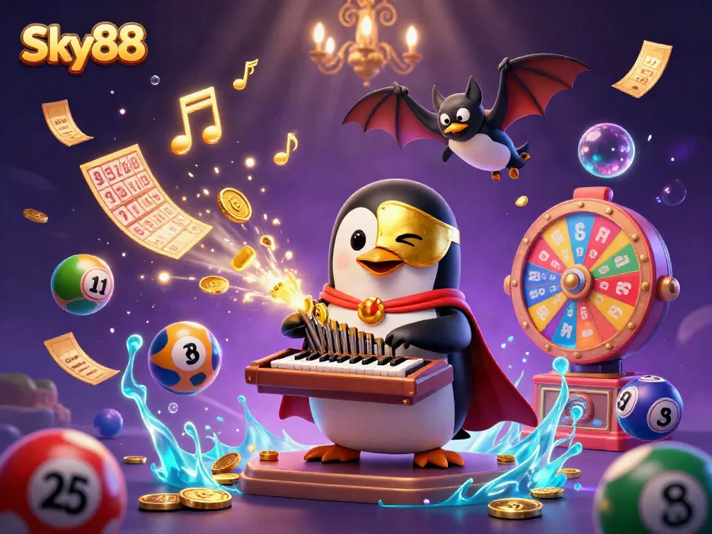 Experience thrilling gameplay at Sky88 casino with dynamic 3D illustration of games and excitement.