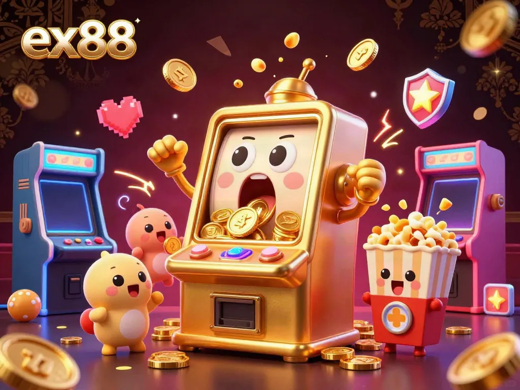 Spin to win with ex88 as a golden slot machine hits a jackpot amidst colorful gaming excitement.
